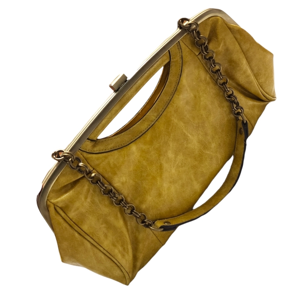 Bueno mustard yellow shoulder bag with chain strap and gold clasp